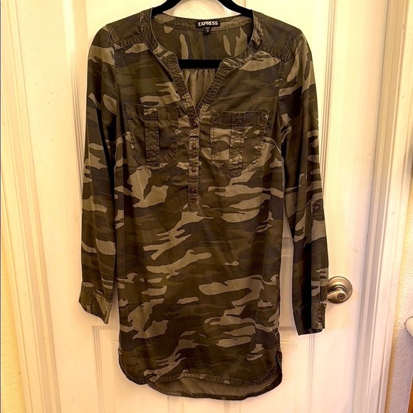 Express Dresses & Skirts - Express Camouflage Long Sleeve Shirt Dress